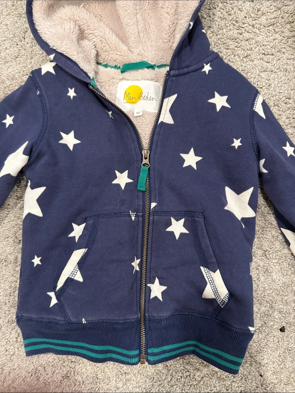 Mini Boden Navy Star Hooded Zip-Up Sweatshirt - Picture 3 of 4